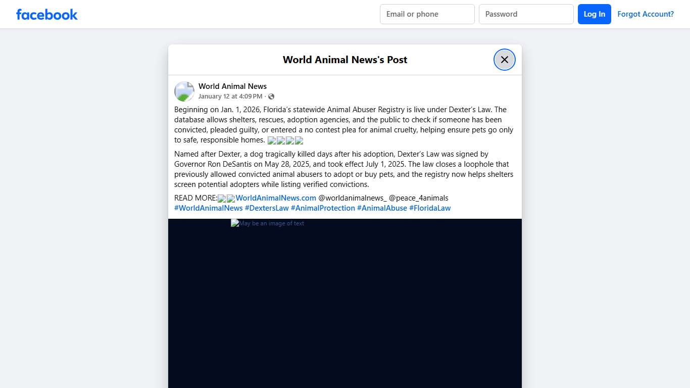 Beginning on Jan. 1, 2026, Florida’s... - World Animal News Facebook